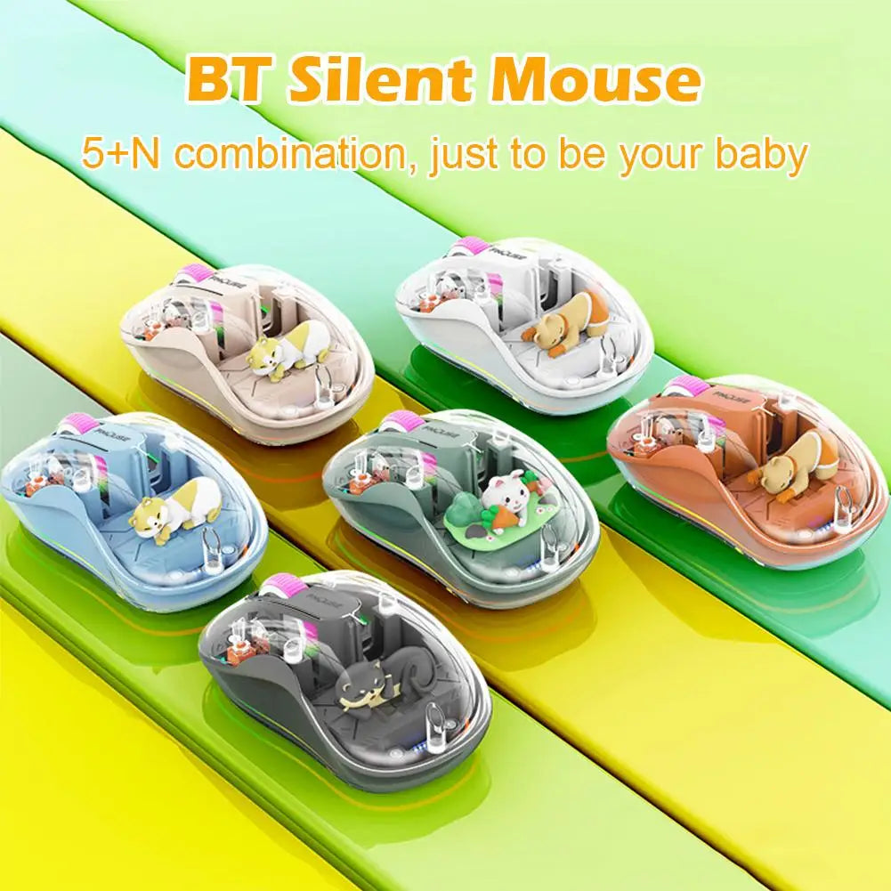 Notebook Luminous Transparent Mouse Wireless Bluetooth Three-Mode Charging Ergonomic Magnetic Doll Mouse For Tablets Laptop