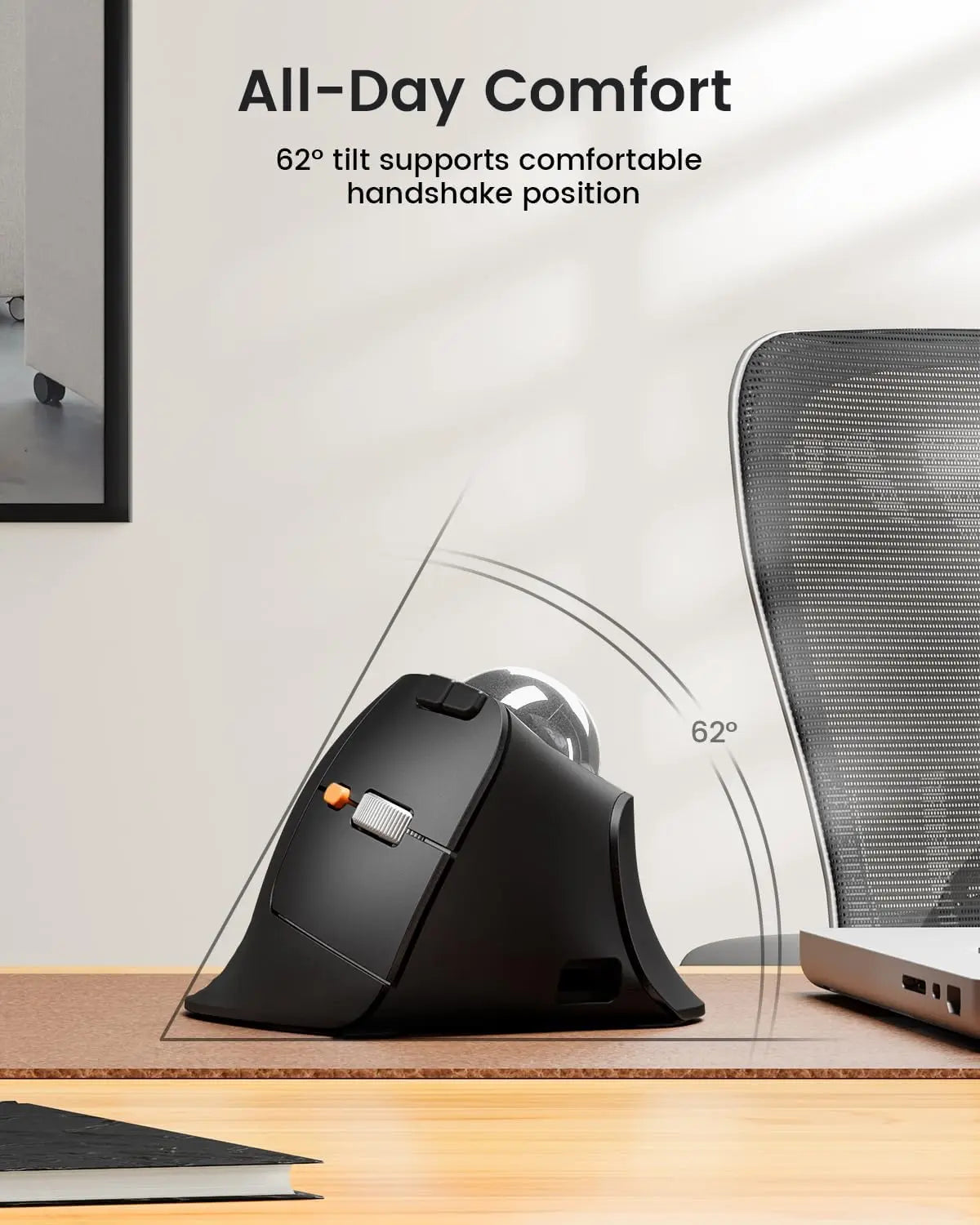 ProtoArc Vertical Wireless Trackball Mouse, EM05 NL Bluetooth Ergonomic Rollerball Mouse Rechargeable Computer Laptop Thumb Mice