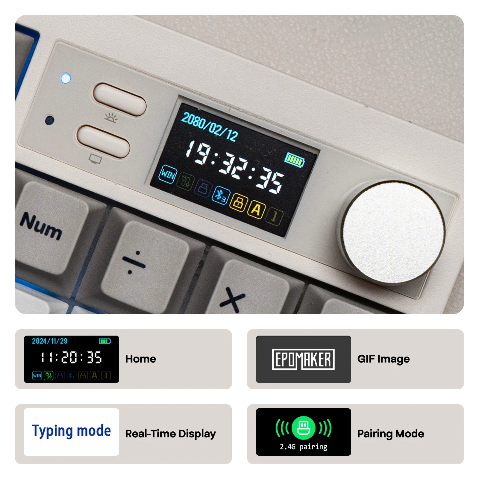 EPOMAKER QK108 QMK/VIA Full-Sized ANSI US Layout Hot-Swap Wired/Bluetooth/2.4Ghz Wireless Mechanical Keyboard with Screen & Knob