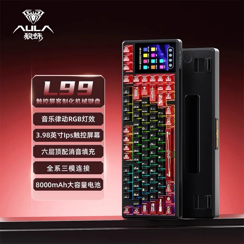 AULA L99 Keyboard Intelligent Touch-Screen Keypad Wireless Tri-mode Gaming Keyboard 8000mAh Battery for Laptop for PC