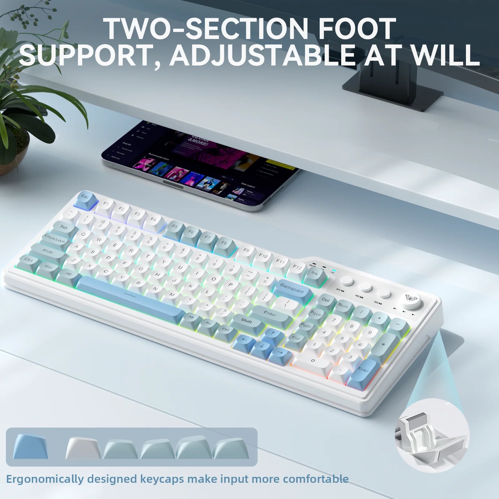 AULA F3099 Keyboard Triple-mode for Tablets and Desktop Computers Compatible with Multiple Operating Systems RGB Backlit