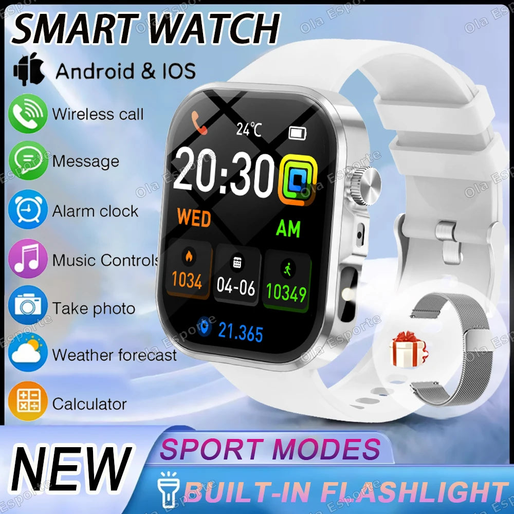 New 2.01'' HD Screen Fashion Flashlight Smart Watch Women Waterproof Sport Watches BT Call Health Monitoring Men Smartwatch 2026