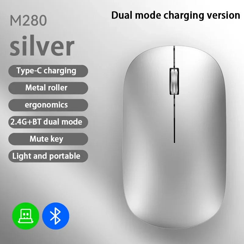 Bluetooth Wireless Mouse 2.4G Dual Mode DPI Adjustable Type-C Rechargeable Silent Ergonomic Portable Office Mouse 2026
