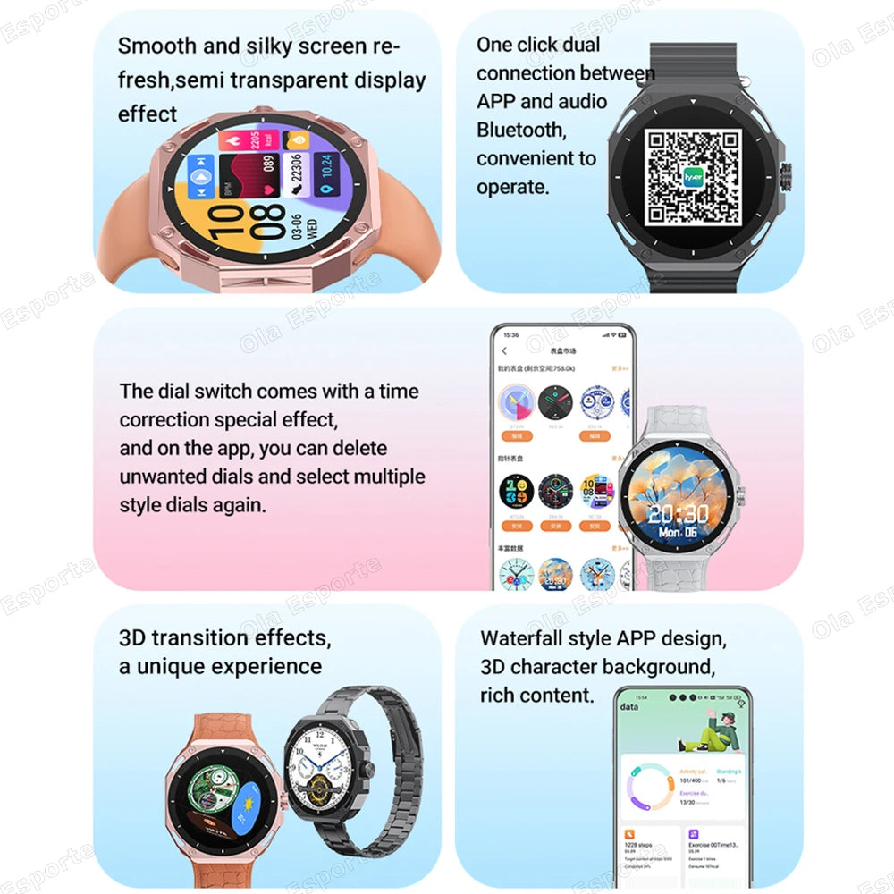 New Outdoor Smart Watch 1.52" AMOLED Screen Bluetooth Call Sleep Health Monitor Sports Fitness Smartwatch Men Women Holiday Gift