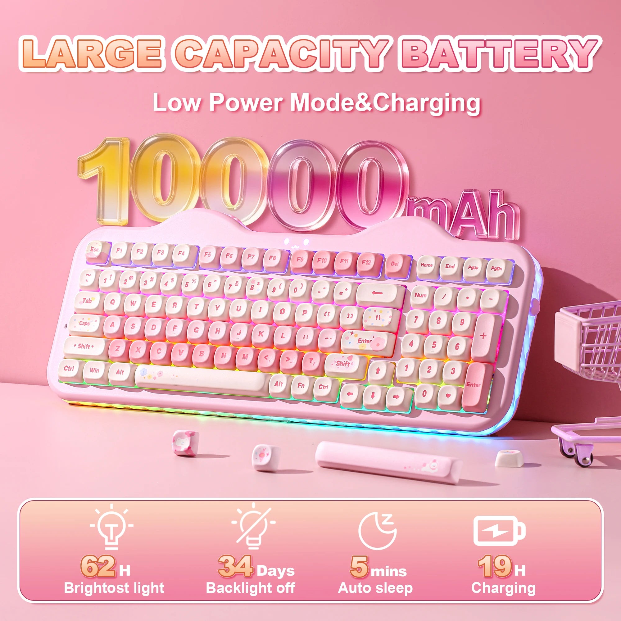 YUNZII C98 Wireless Mechanical Keyboard, 99-Key Hot Swap Gasket Keyboard with Numpad, Custom RGB Backlight,Cute Keeb for Win/Mac