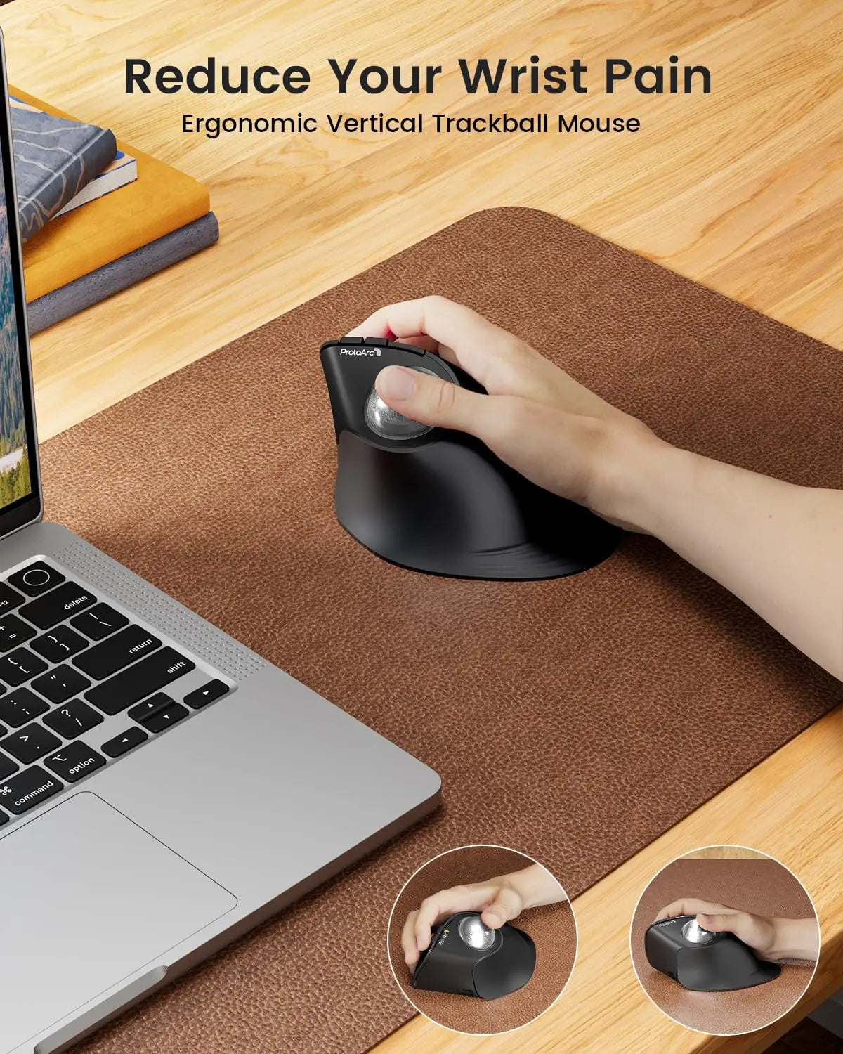 ProtoArc Vertical Wireless Trackball Mouse, EM05 NL Bluetooth Ergonomic Rollerball Mouse Rechargeable Computer Laptop Thumb Mice