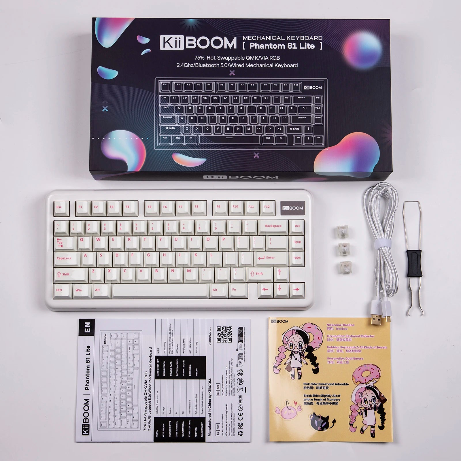 KiiBOOM Phantom81 Lite QMK/VIA 75% Hot-Swap Gasket Wired/BT/2.4GHz Wireless Mechanical Keyboard ABS Case+UV Tech RGB Backlights