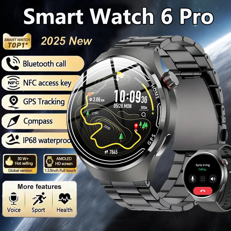 2025 New Smart Watch 6 Pro AMOLED 1.46 inch NFC Heart Rate Monitoring IP68 Bluetooth call Smartwatch Suitable For Android IOS