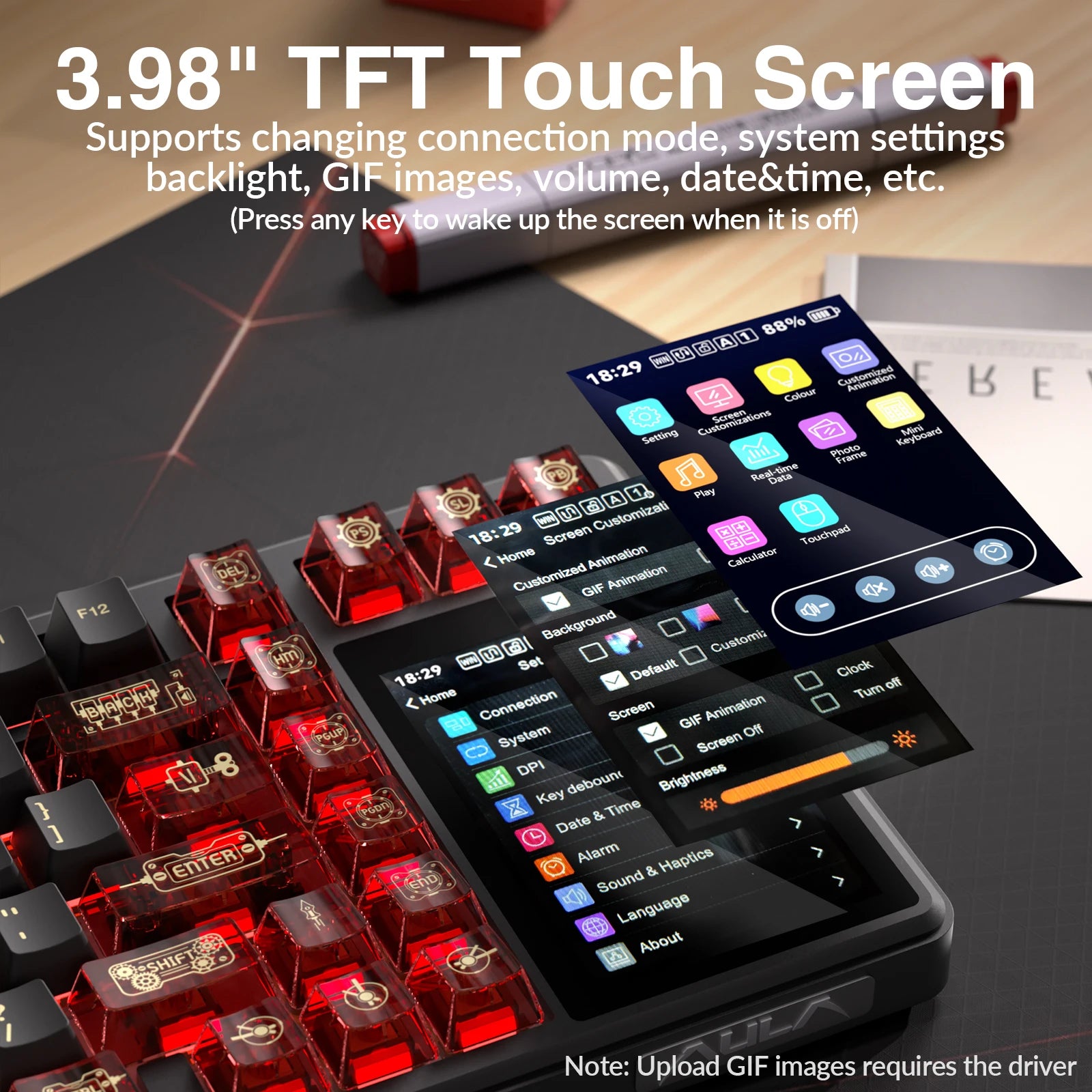 AULA L99 Keyboard Intelligent Touch-Screen Keypad Wireless Tri-mode Gaming Keyboard 8000mAh Battery for Laptop for PC