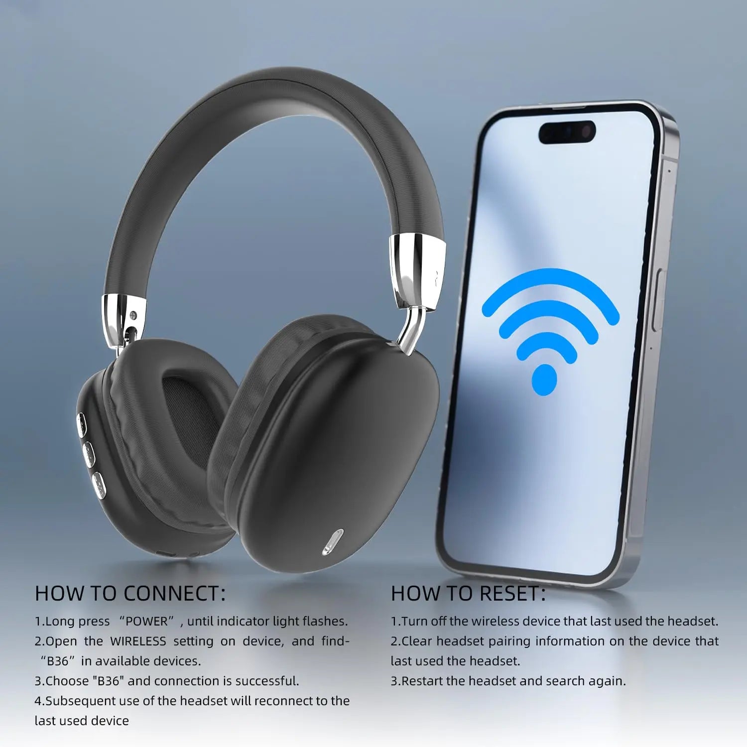 New Wireless Headset, Hifi Clear Call, Comfortable Fit With Head, Foldable, Rotatable, Stretchable. Compatible with Mobile Phone