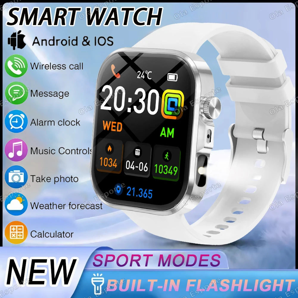 New 2.01'' HD Screen Fashion Flashlight Smart Watch Women Waterproof Sport Watches BT Call Health Monitoring Men Smartwatch 2026
