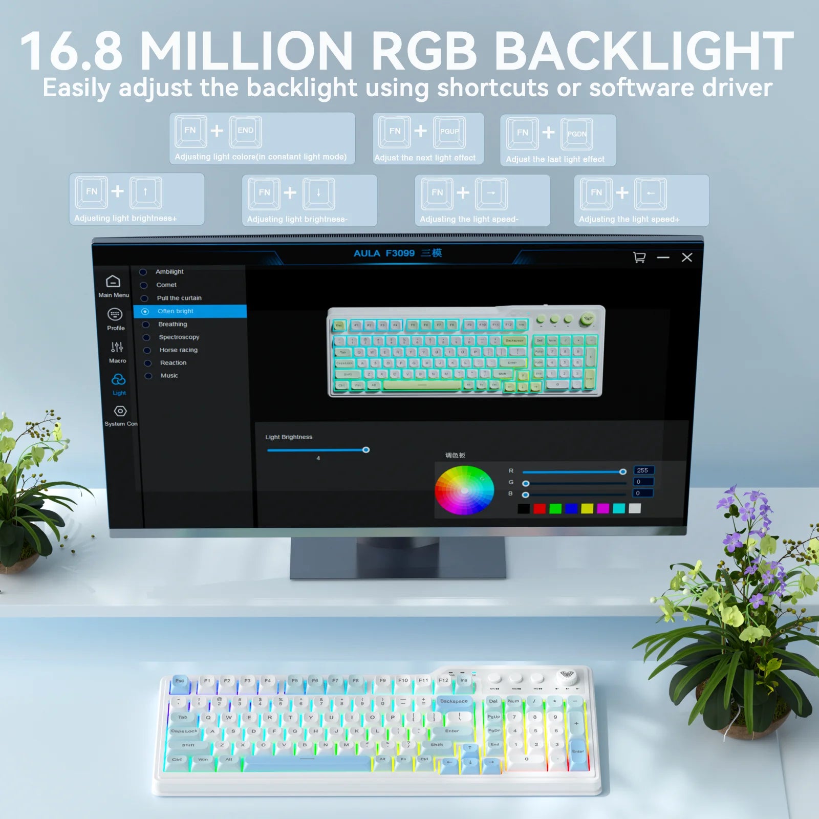 AULA F3099 Keyboard Triple-mode for Tablets and Desktop Computers Compatible with Multiple Operating Systems RGB Backlit