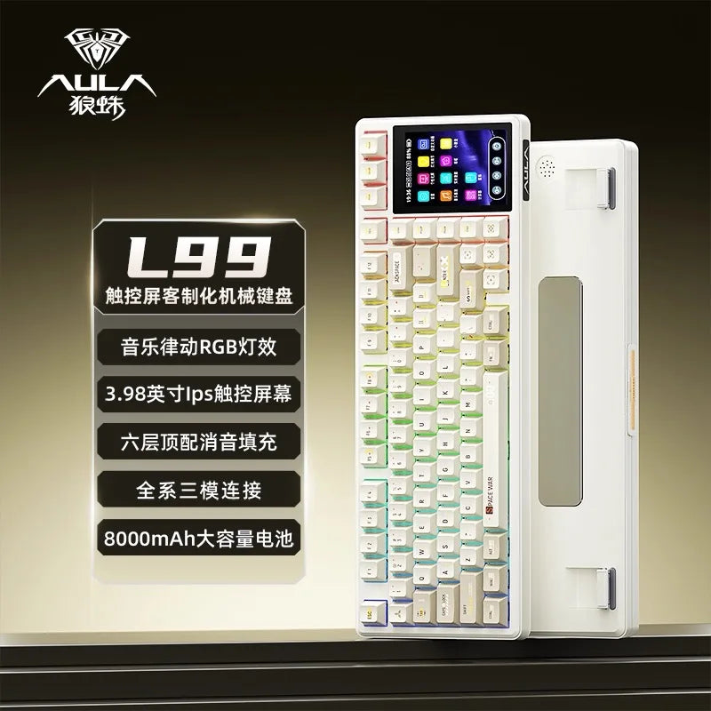 AULA L99 Keyboard Intelligent Touch-Screen Keypad Wireless Tri-mode Gaming Keyboard 8000mAh Battery for Laptop for PC