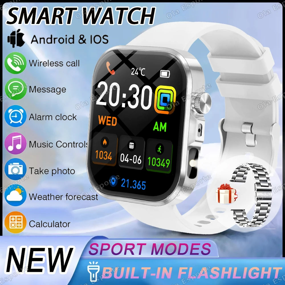 New 2.01'' HD Screen Fashion Flashlight Smart Watch Women Waterproof Sport Watches BT Call Health Monitoring Men Smartwatch 2026