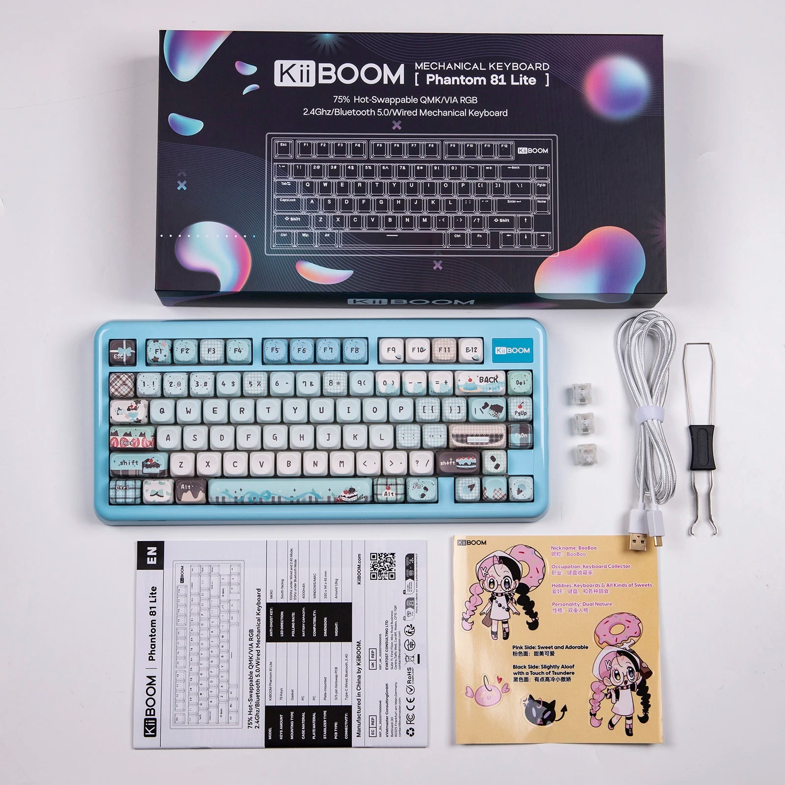 KiiBOOM Phantom81 Lite QMK/VIA 75% Hot-Swap Gasket Wired/BT/2.4GHz Wireless Mechanical Keyboard ABS Case+UV Tech RGB Backlights