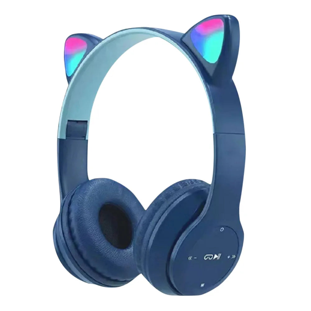 Over-Ear Headsets Cute Sports Headphones Wireless Headphones Cat Ear Bluetooth-Compatible Helmets Stereo Bass for Kids and Adult