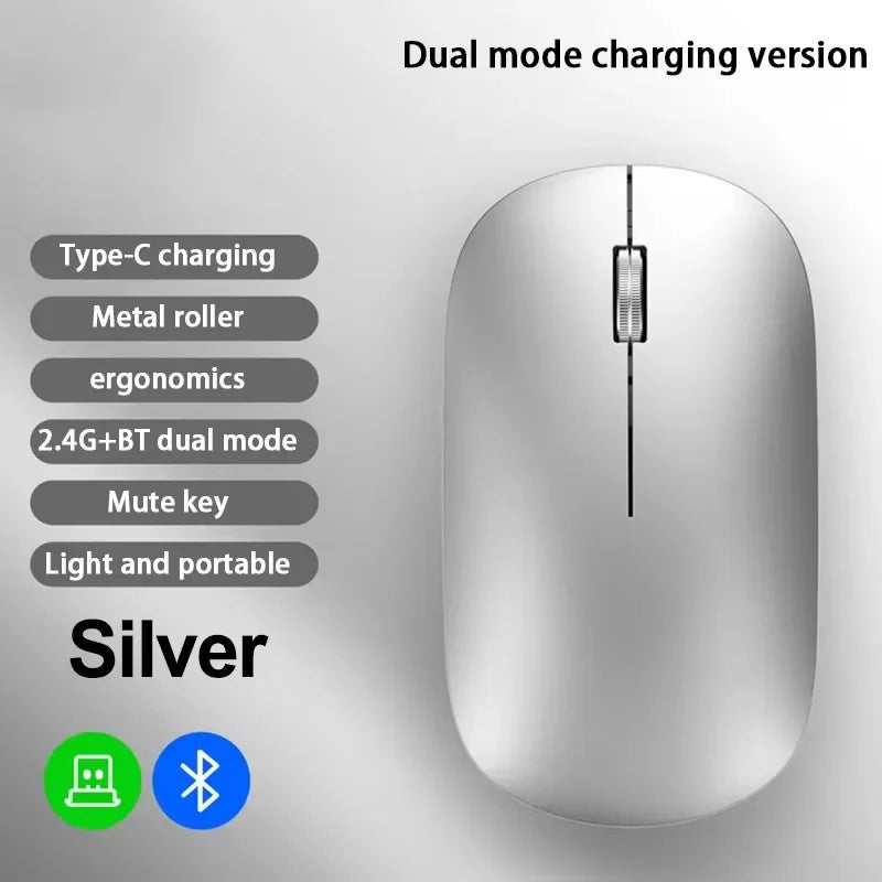 Wireless Mouse Bluetooth Silent 2.4G Dual-mode Type-C Charging Ergonomic Morandi Portable Laptop Office Gaming Mouse