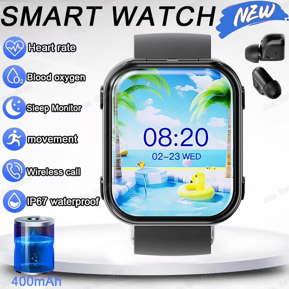 TWS 2in1 New Smart Watch 2025 Bluetooth Earphones HIFI Sound Quality Bluetooth Call Health Monitor Sports Smartwatches Men Women