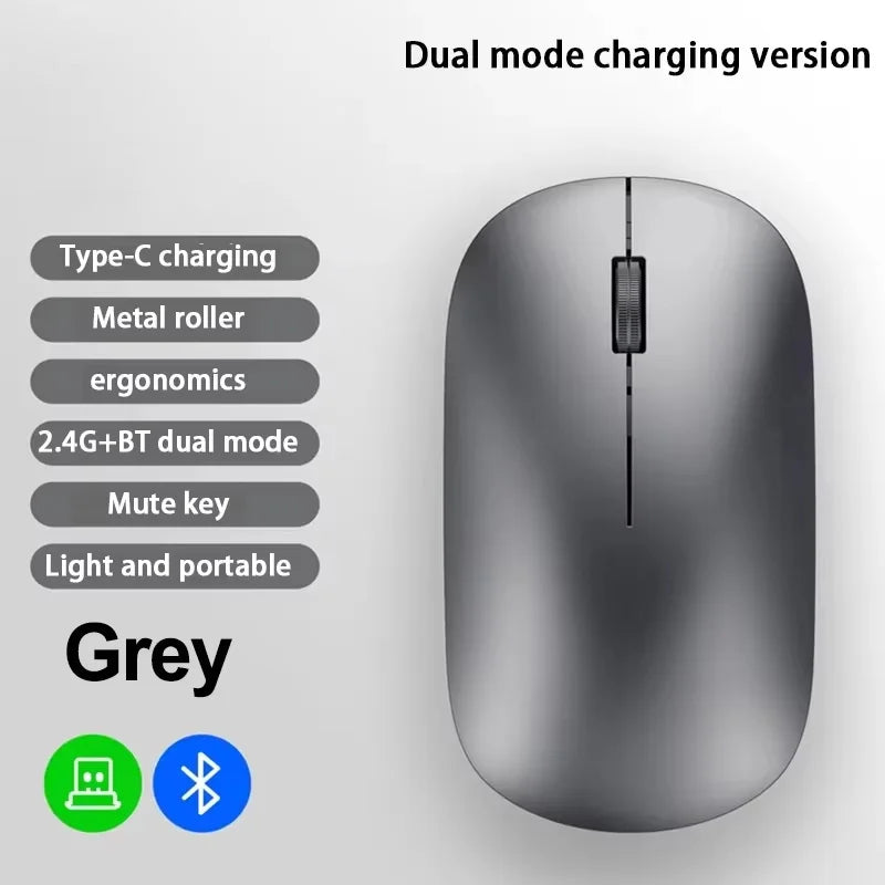 Wireless Mouse Bluetooth Silent 2.4G Dual-mode Type-C Charging Ergonomic Morandi Portable Laptop Office Gaming Mouse