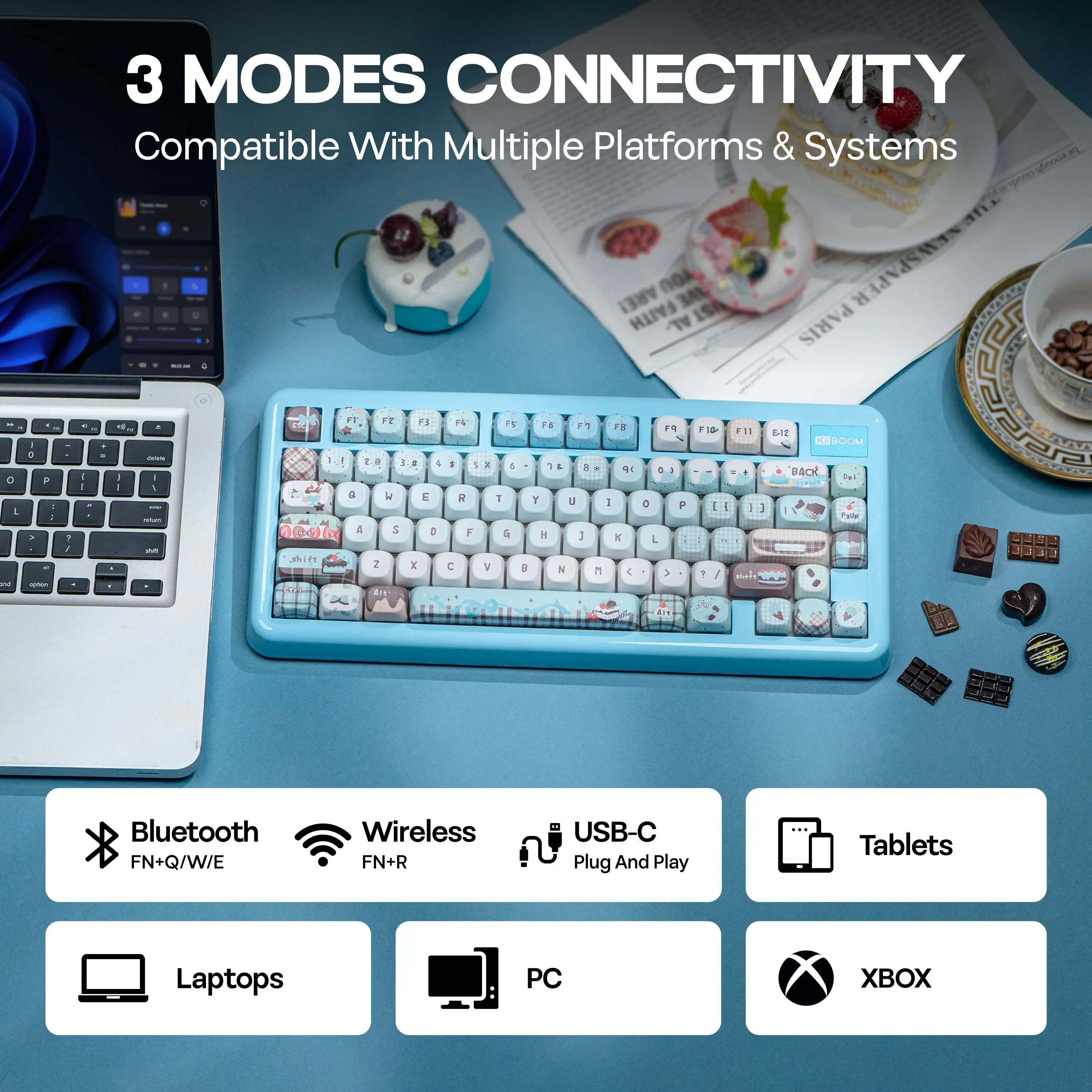 KiiBOOM Phantom81 Lite QMK/VIA 75% Hot-Swap Gasket Wired/BT/2.4GHz Wireless Mechanical Keyboard ABS Case+UV Tech RGB Backlights