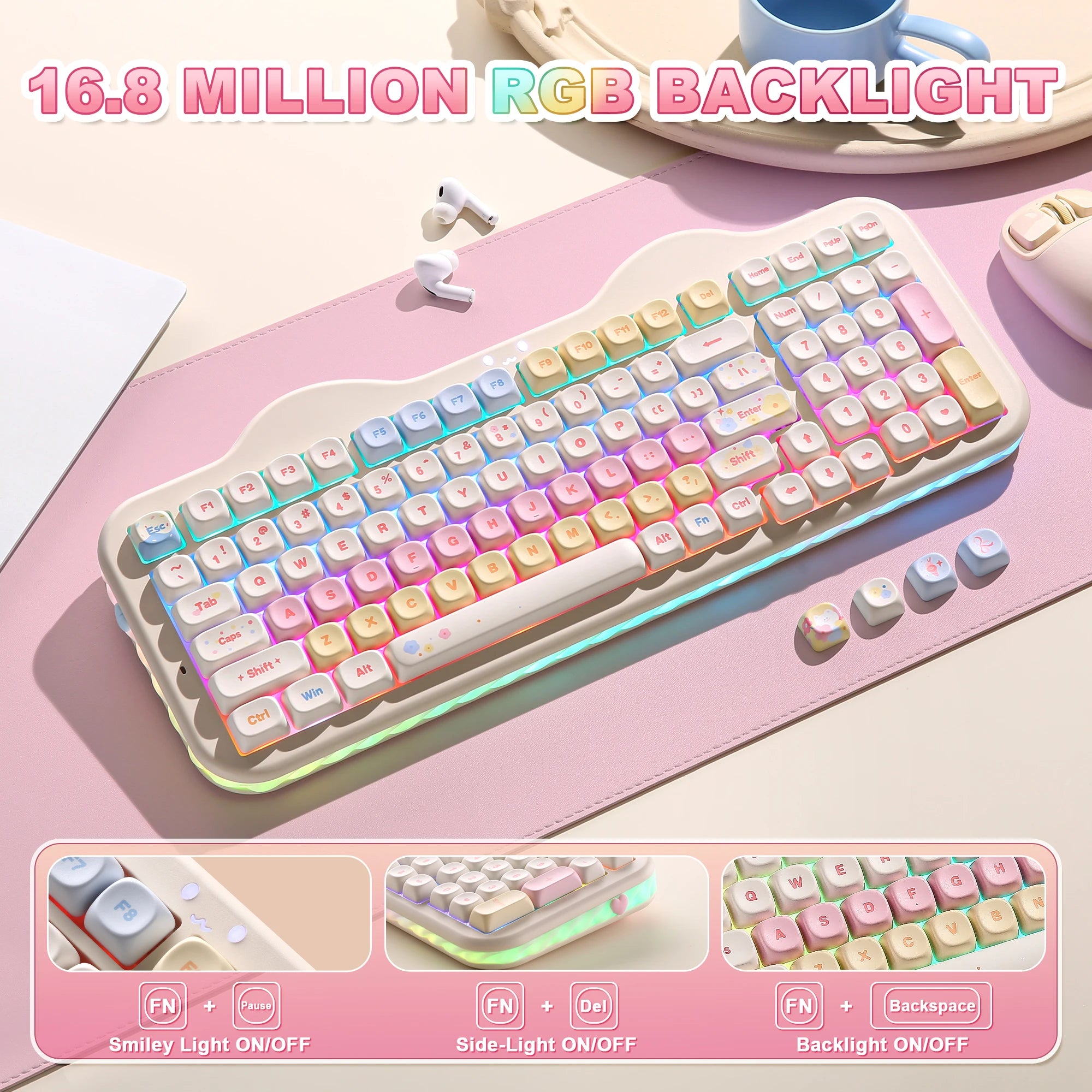 YUNZII C98 Wireless Mechanical Keyboard, 99-Key Hot Swap Gasket Keyboard with Numpad, Custom RGB Backlight,Cute Keeb for Win/Mac