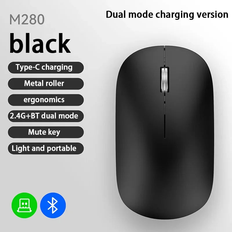Bluetooth Wireless Mouse 2.4G Dual Mode DPI Adjustable Type-C Rechargeable Silent Ergonomic Portable Office Mouse 2026