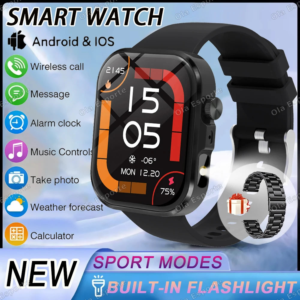 New 2.01'' HD Screen Fashion Flashlight Smart Watch Women Waterproof Sport Watches BT Call Health Monitoring Men Smartwatch 2026