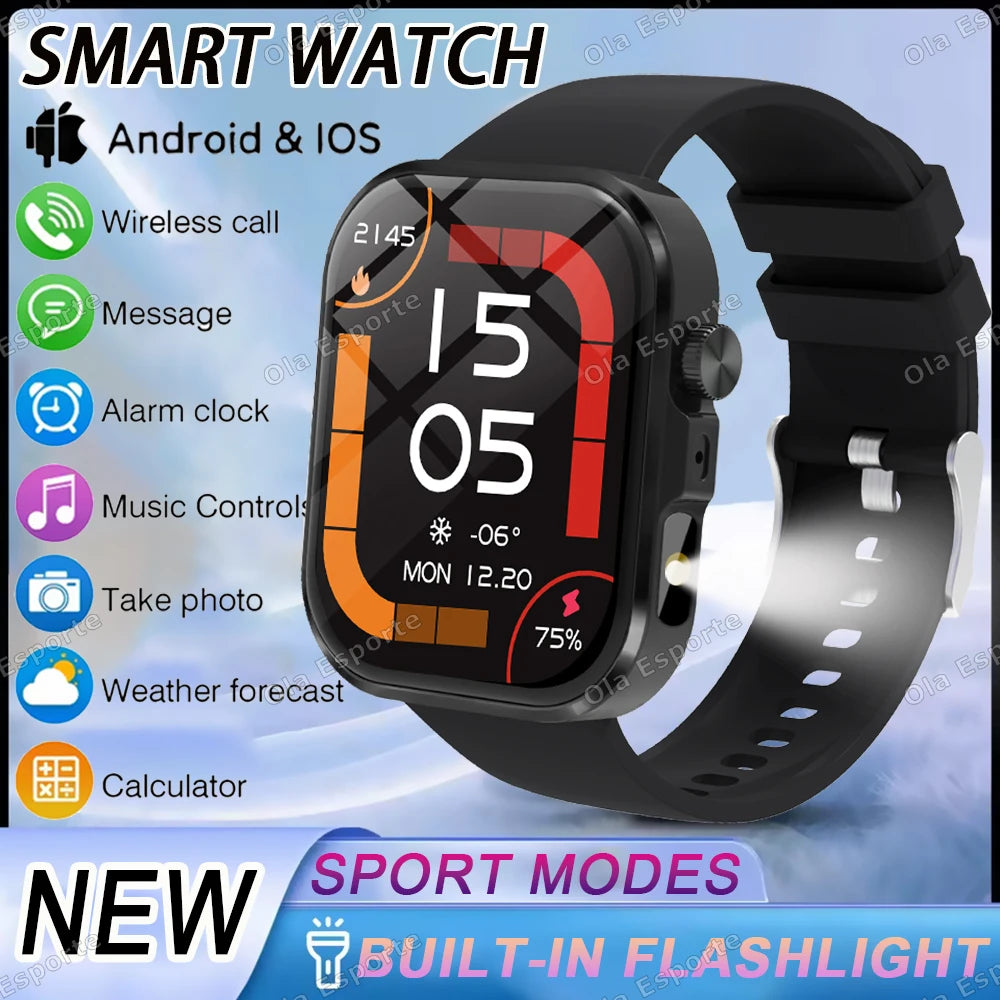 New 2.01'' HD Screen Fashion Flashlight Smart Watch Women Waterproof Sport Watches BT Call Health Monitoring Men Smartwatch 2026