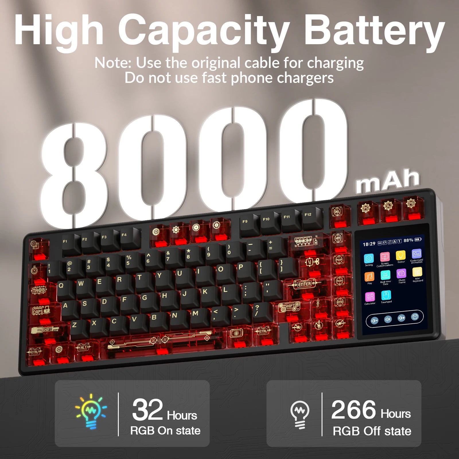 AULA L99 Keyboard Intelligent Touch-Screen Keypad Wireless Tri-mode Gaming Keyboard 8000mAh Battery for Laptop for PC