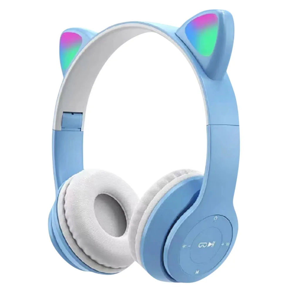 Over-Ear Headsets Cute Sports Headphones Wireless Headphones Cat Ear Bluetooth-Compatible Helmets Stereo Bass for Kids and Adult