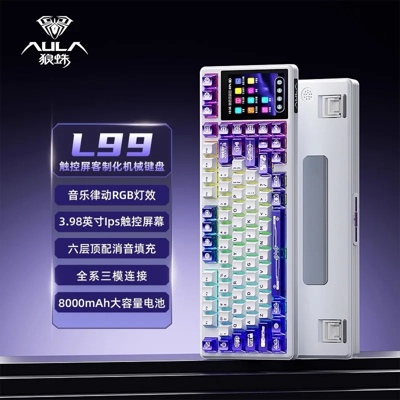 AULA L99 Keyboard Intelligent Touch-Screen Keypad Wireless Tri-mode Gaming Keyboard 8000mAh Battery for Laptop for PC