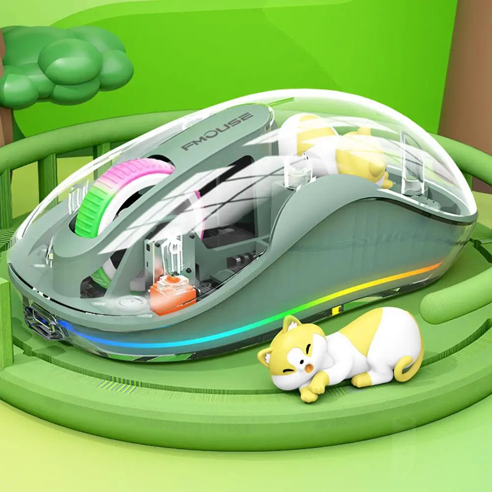 Notebook Luminous Transparent Mouse Wireless Bluetooth Three-Mode Charging Ergonomic Magnetic Doll Mouse For Tablets Laptop