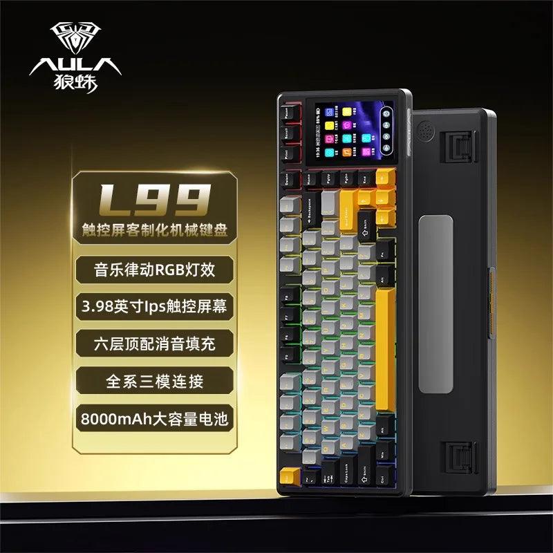 AULA L99 Keyboard Intelligent Touch-Screen Keypad Wireless Tri-mode Gaming Keyboard 8000mAh Battery for Laptop for PC