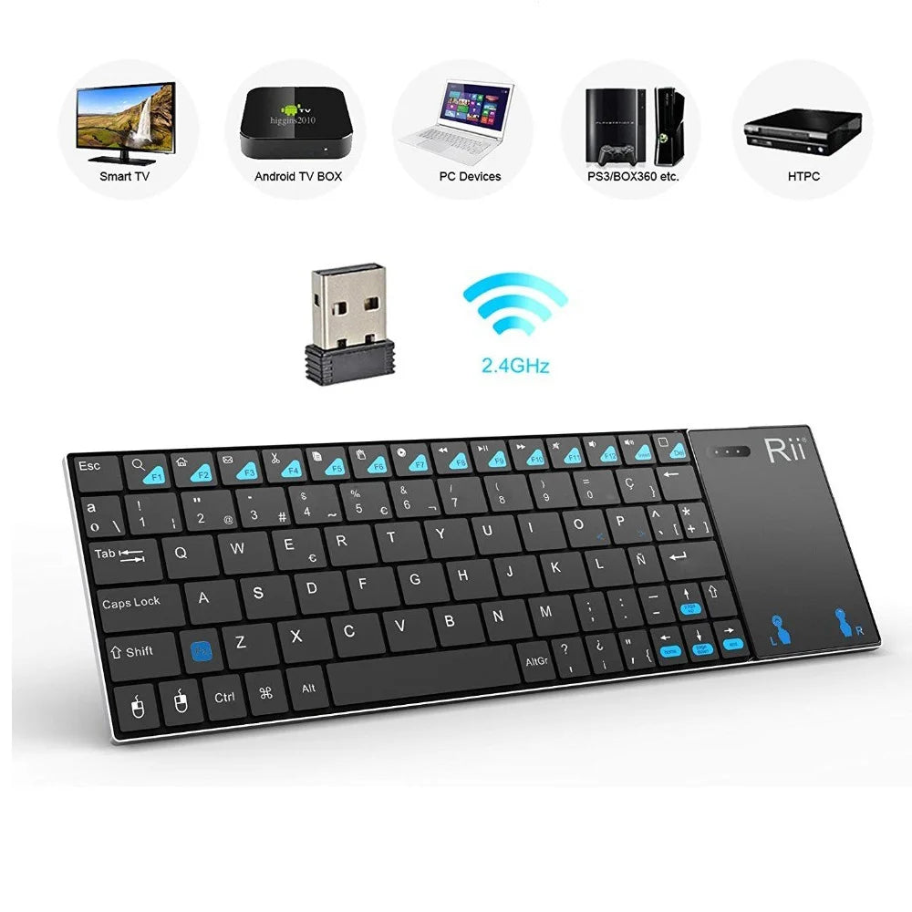Russian Spanish English French Keyboard Wireless Rii K12+/i12+ Mini Keyboard With Touchpad Mouse For Android Laptop PC TV Box